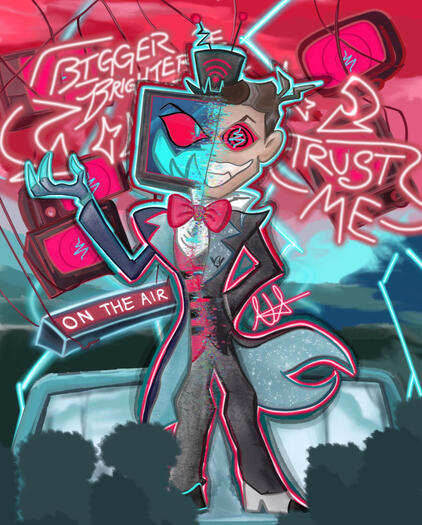 Trust us with your... artwork! :D this art piece is an example of a more complex design and background with some extra features to make the TV man pop!